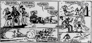 Tirinha sobre o "Tufão da Colina" após a vitória contra a Tchecoslováquia que levou o Brasil à semifinal das olimpíadas contra a França. (Jornal dos Sports, RJ)