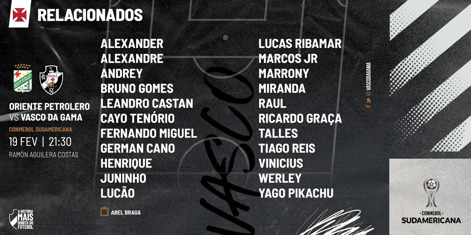 Confira os relacionados do Vasco para o jogo contra o Oriente Petrolero