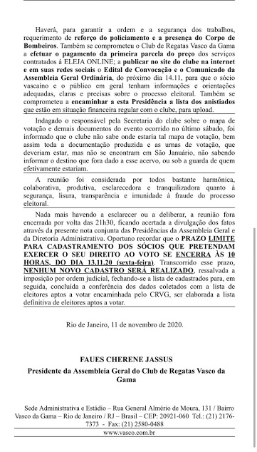Em nota oficial, Mussa confirma suporte do Vasco para a realização da eleição online Em nota oficial, Mussa confirma suporte do Vasco para a realização da eleição online