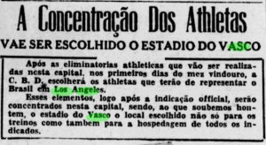 Jornal dos Sports (RJ) relatando que os atletas treinariam e ficariam hospedados em São Januário
