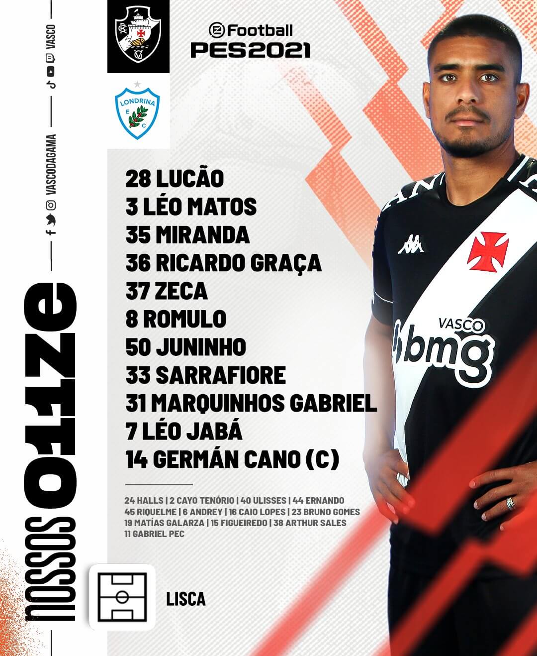 Confira escalação do Vasco para o jogo contra o Londrina