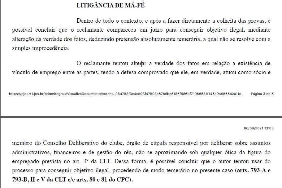 Trecho da decisão proferida pela justiça