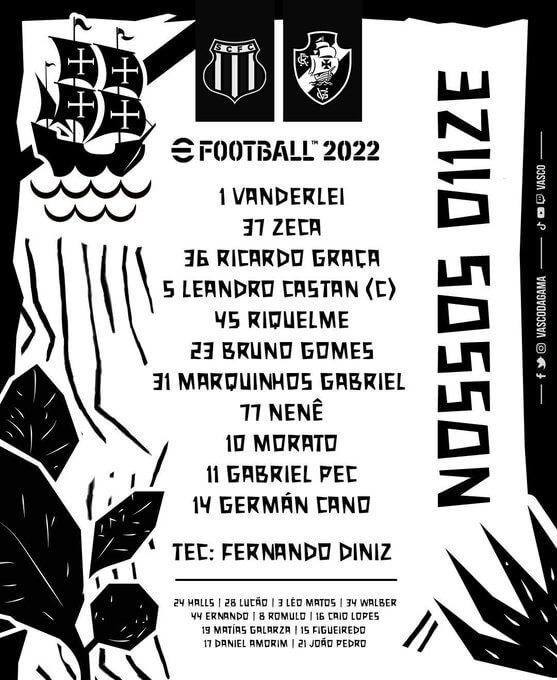Confira a escalação oficial do Vasco para a partida contra o Sampaio Côrrea
