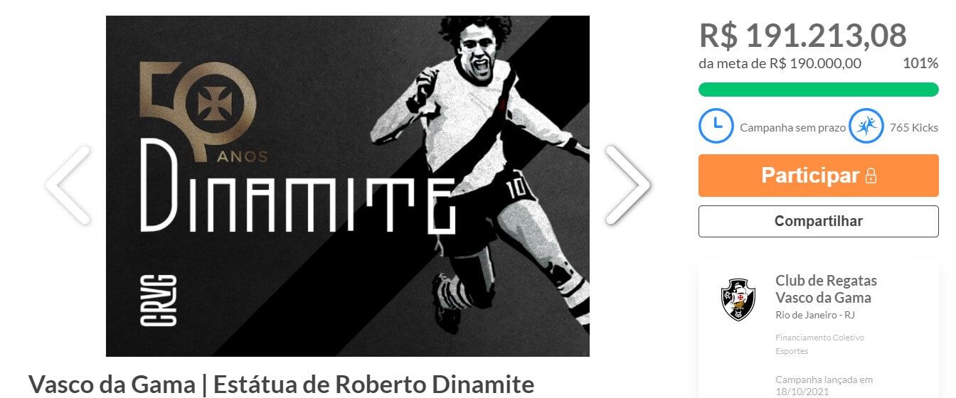 Gigante! Torcida bate meta em menos de 6 horas e Roberto Dinamite ganhará estátua em São Januário