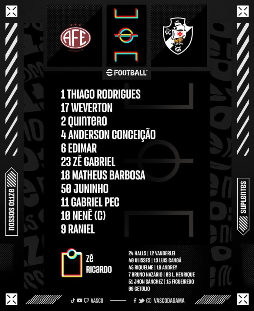 Confira a escalação do Vasco para enfrentar a Ferroviária